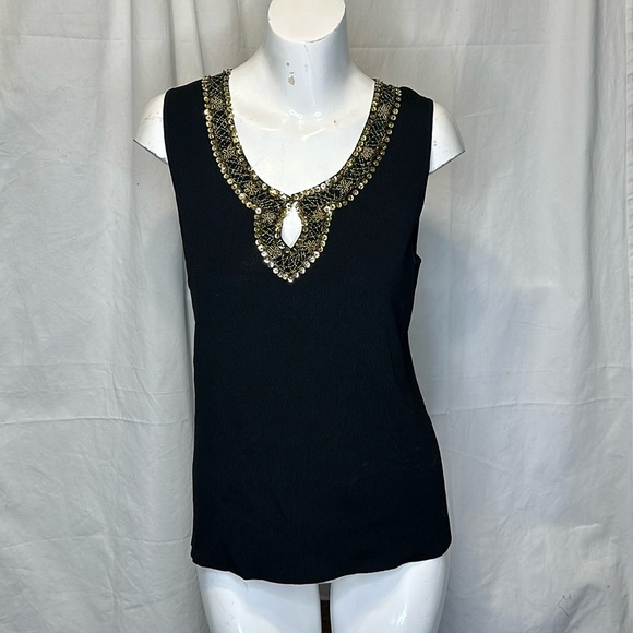 Chico's Tops - NWT CHICO’S SIZE 2 CLEOPATRA KNIT BLACK TANK TOP WITH GOLD SEQUIN NECK f10